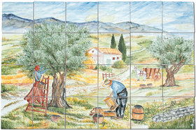 Carrelage - Décoration - Cueillette des Olives- Fresque - Tableau - Faïence de Provence à Salernes