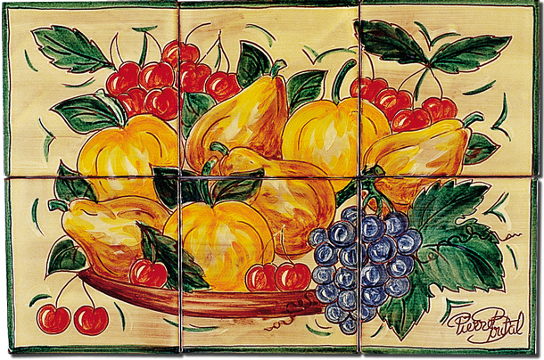 Carrelage - Décoration - Coupe Fruits façon Antique- Fresque - Tableau - Faïence de Provence à Salernes