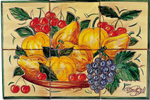 Carrelage - Décoration - Coupe Fruits façon Antique- Fresque - Tableau - Faïence de Provence à Salernes
